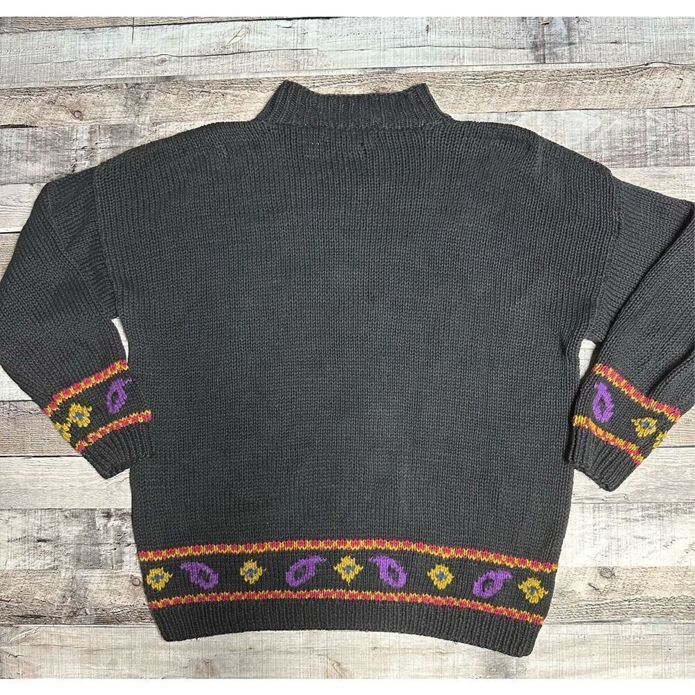 Vintage Funky Boho Paisley Print Chunky Knit Mock Neck Grandma Sweater | Medium - Picture 2 of 6